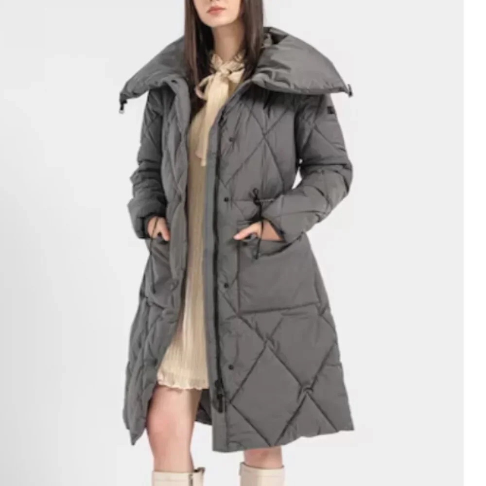 NWT DKNY Pillow Collar Diamond Quilt Long Puffer jacket with oversized - Picture 4 of 13